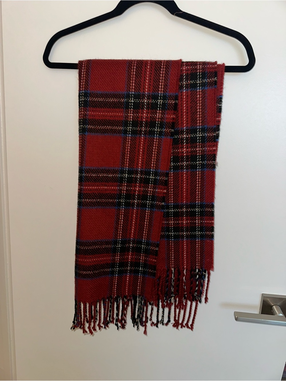Abercrombie & Fitch Red Plaid Fringe Scarf